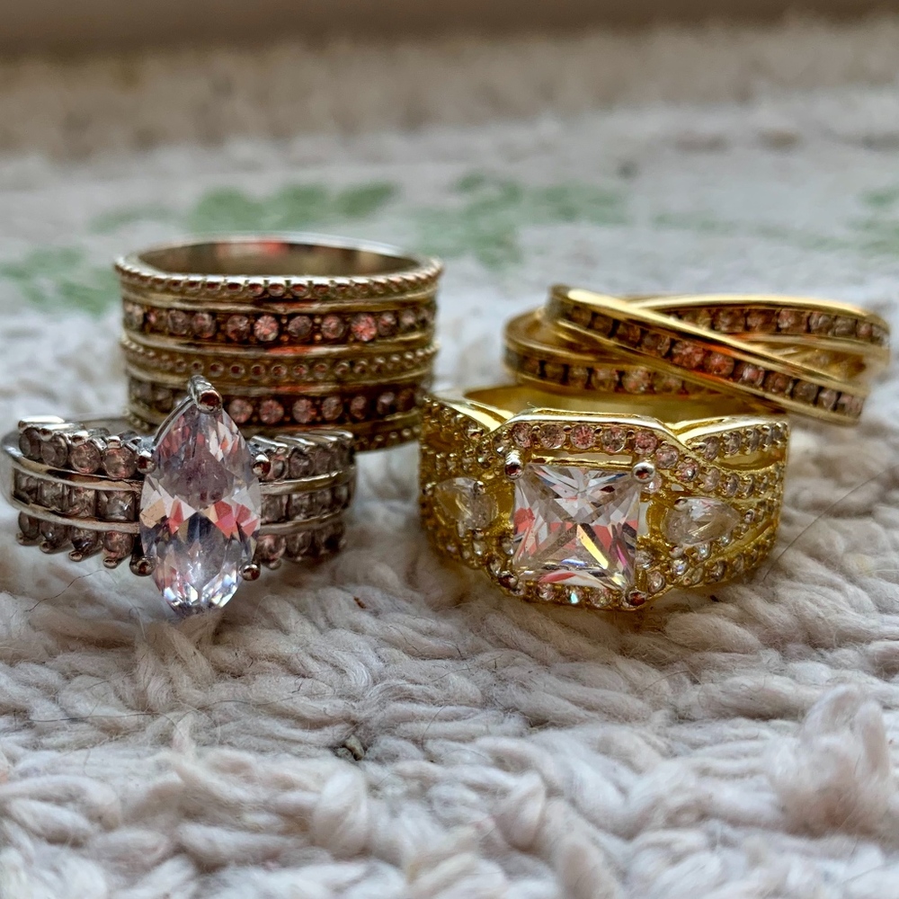 4 Faux Diamond Fashion Rings - Bling Fashion Rings